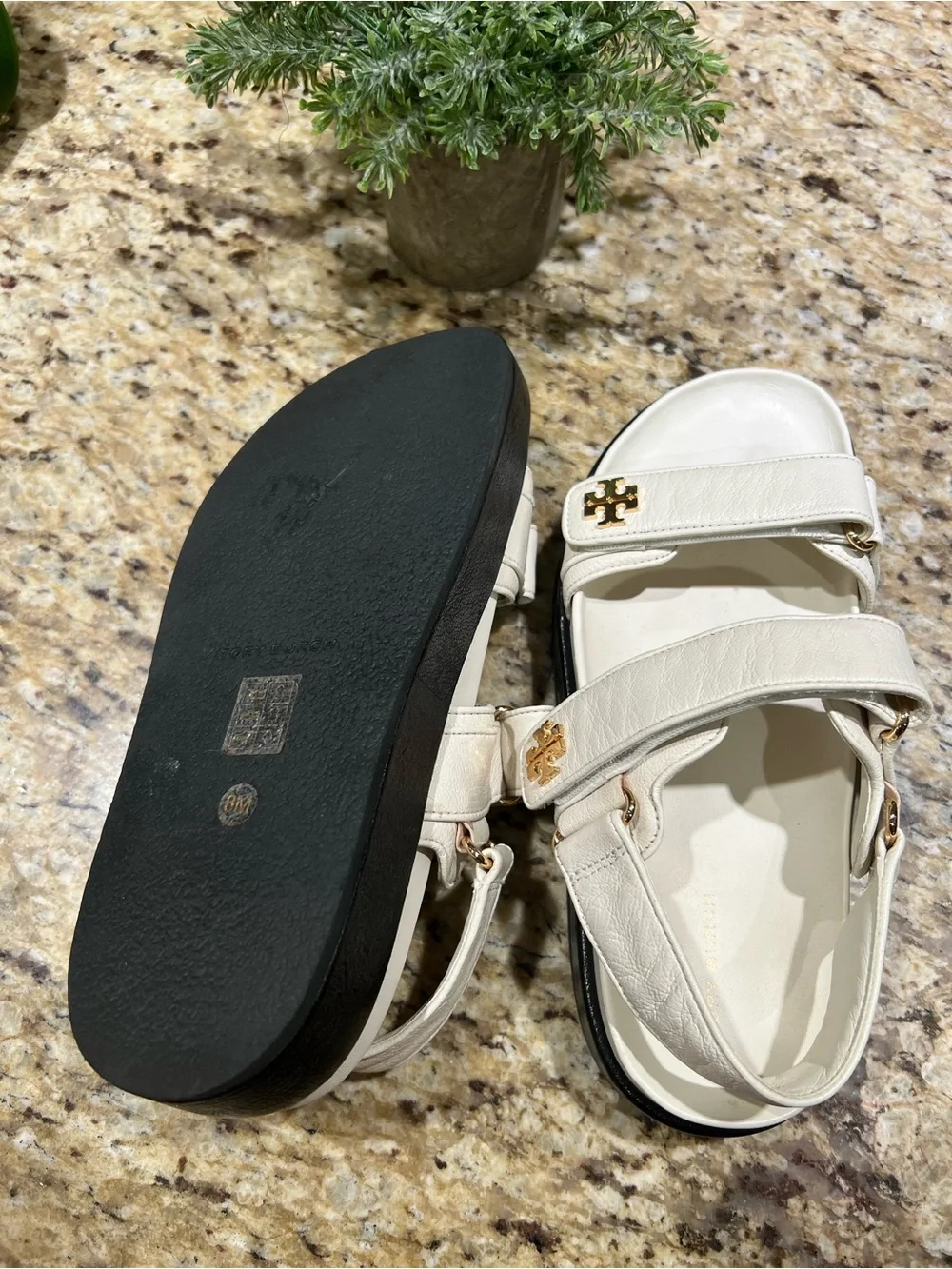 Tory Burch Kira New Ivory Leather Slingback Sandals 8M